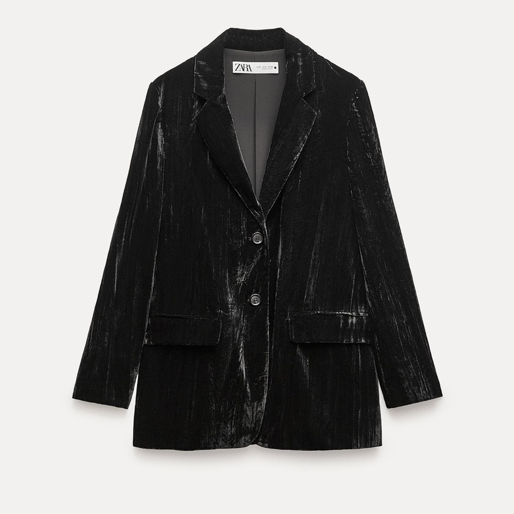 Zara Black Velvet Single-Breasted Blazer